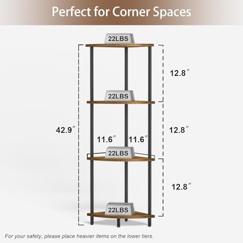 SRIWATANA 42.9" 4-Tier Corner Shelf Stand, Tall Standing Wood Display Unit - Image 3