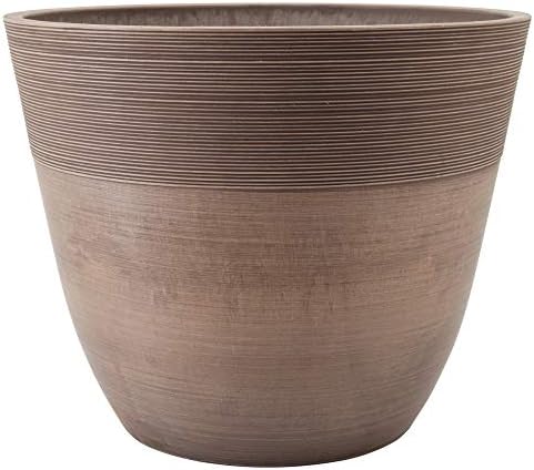 PSW Pot Collection FM40TP 16-inch Plastic/Stone/Wood Composite Large Ribbed Planter – No Drainage Hole (Drillable), Indoor/Outer Garden Pot for Foliage, Trees, Flowers, Ferns, Taupe - Image 2