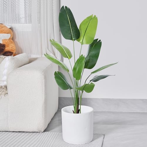 11 Inch Pot for Plants, Large Cement Planter with Drainage Hole, Mid-Century Modern Concrete Flower Pots for Home Decor, Office & Outdoor (White) - Image 2