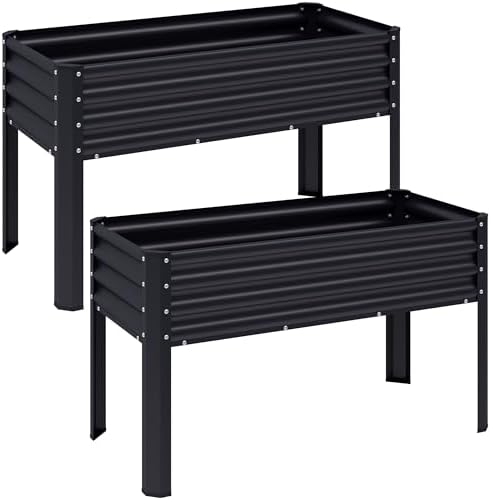2Pcs Galvanized Raised Garden Bed with Legs, 43×24×32in Large Metal Elevated Raised Planter Box with Drainage Holes for Backyard, Patio, Balcony, 400lb Capacity,Black by ChuangshuoGuard