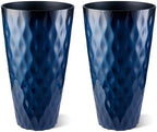 Glitzhome 23.75" H Tall Outdoor Planter, Set of 2 Wavy Texture Cobalt Blue Large Outdoor Planters, with Drainage Hole, Plastic Large Round Decorative Flower Plant Pot for Front Porch, Indoor by Glitzhome