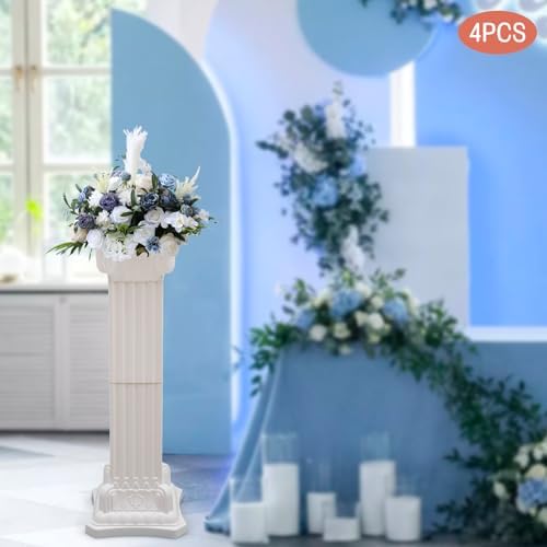 Wedding Roman Columns 4 Pcs 35.4" Plastic Column Stand Roman Pillar Greek Column Statue Plant Stand Elegant Wedding Event Party Decorative Column Pedestal Flower Holder (Type C, 4Pcs, 11.81x35.43 Inch) - Image 3