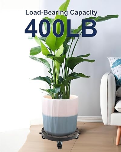 14 Inch Plant Caddy with Wheels Outdoor Indoor, Rolling Plant Stand for 400lb Heavy Duty Flower Pots, Round Plant Rollers Lockable Potted Planter Dolly, 2 Pack Black - Image 3