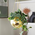 Bubblegum Stuff - Gold Disco Ball Hanging Planter for Indoor Plants - 8 Inch Basket With Chain, Rim, Herb Planter - Boho Decor Plant Pots for Room Decor - Image 2