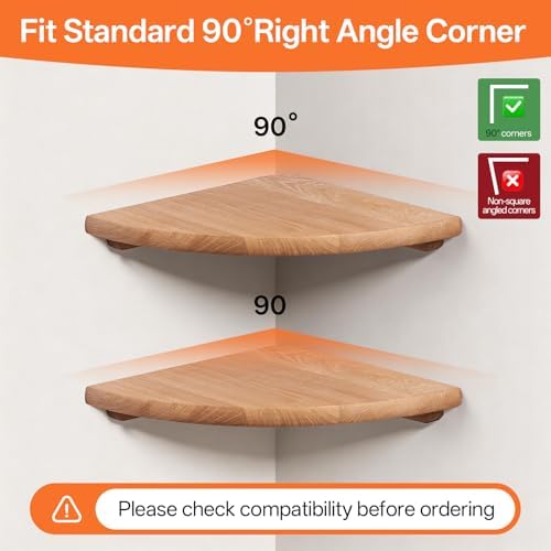 Floating Corner Shelves for Wall Set 2 10inch Solid Oak Rounded Corner Shelves Wall Mounted with Cable Hole Wood Corner Hanging Shelves for Living Room Bedroom Bathroom Kitchen - Image 7
