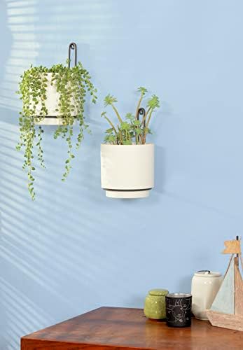 2 Pcs Wall Mounted Hanging Planter Vase for Indoor and Outdoor Plants Modern Metal Wall and Ceiling Planter Minimalist Flower Pot (White, 5.91 inch) - Image 7