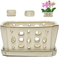 W&W Orchid Pot with Holes and Saucer for Repotting, Cream White, 9.7 Inch by WWHomeDecor