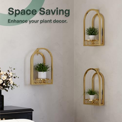 3 Pack Wall Plant Stands, Indoor Plant Holders Apartment, Gold - Image 6
