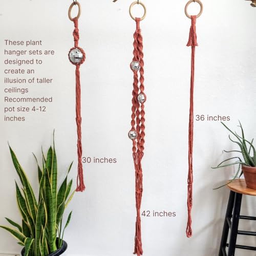 Set of 3 Macrame Plant Hanger | Disco ball decor Hanging planters for indoor plants Cool gifts for plant lovers Boho plant pots plant stand indoor Hanging planters for outdoor plants (Cafe Latte) - Image 6