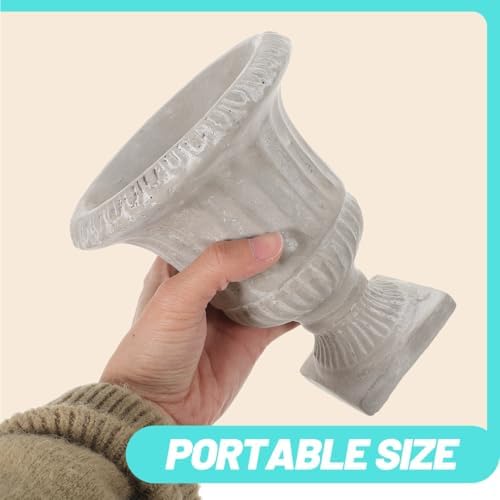 Cabilock Cement Flower Vase Urn Planter 6.29 Inch Retro Succulent Pots with Vertical Stripes for Indoor Outdoor Garden Decor - Image 3