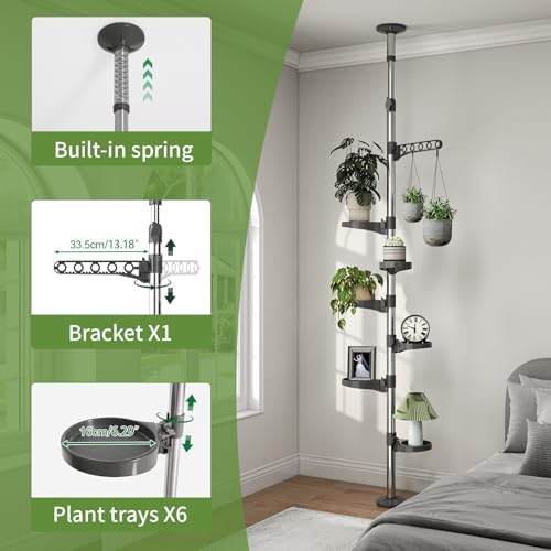 BAOYOUNI 7-Tier Plant Pole Tension Rod Expandable Flower Stand Grey - Image 4