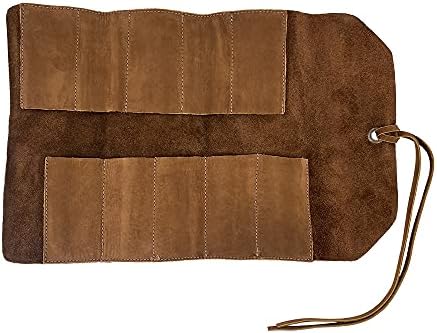 Hide & Drink, Rustic Small Tool Roll-Up Bag (10 Slots), Portable Carry-On Pouch, Workshop Storage, Woodworking Tools Organizer, Vintage, Full Grain Leather, Handmade, Swayze Suede by HideDrink