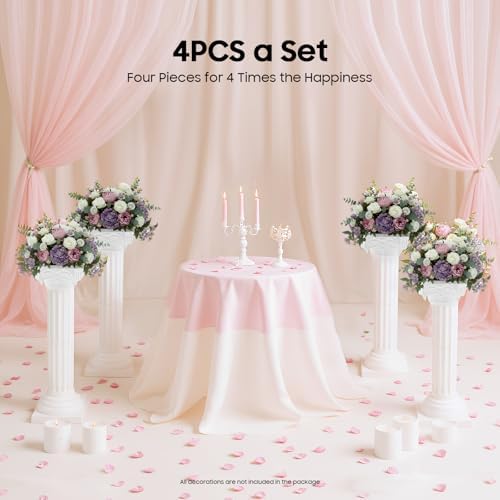 Wedding Roman Columns 4Pcs 34.65" Adjustable Height Plastic Stand Roman Pillar Greek Statue Plant Stand Elegant Wedding Event Party Decorative Column Pedestal Flower Holder (Type D, 4Pcs, 10.63x34.65 Inch) - Image 2