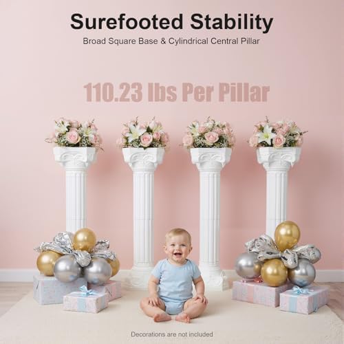 4PCS Wedding Roman Columns and Pillars, White Plastic Wedding Pillars Columns Event Decoration Roman Pillars Greek Columns Pedestal for Wedding Party Event 10.63 x 10.63 x 34.65 in (4PCS) - Image 2
