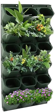 36-Pot Vertical Wall Planter System, Modular Wall-Mounted Living Garden Kit, Durable PP Injection Molded Stackable Plant Holder with Non-Woven Fabric for Indoor Outdoor Flowers Vegetables (Army Green) by Unknown
