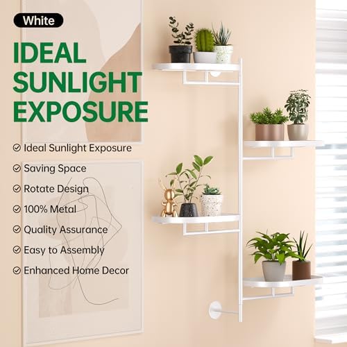 Rotating Window Shelves for Multiple Plants Indoor,4-tier Metal Corner White Plant Stand Holder Floating Hanger Shelf for Wall，Windows Sill Gifts for Planter Lover to Enhance Home Decor - Image 2