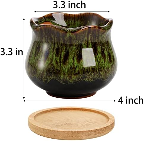 TOPZEA Set of 6 Succulent Plant Pots, 4 Inch Glazed Ceramic Cute Plant Pots with Drainage and Saucer, Mini Bonsai Planter Small Cactus Flower Pots for Indoor Outdoor Use (Pack of 2) - Image 2