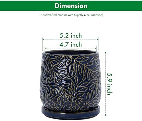 D'vine Dev 2-Pack Embossed Leaves Planter, 5 in, Midnight Blue, 27-F-V-3 - Image 3
