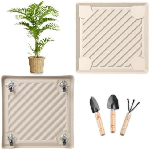 12.2" SquarePlant Caddy Beige with Hidden Wheels & Garden Tools Set by Unknown