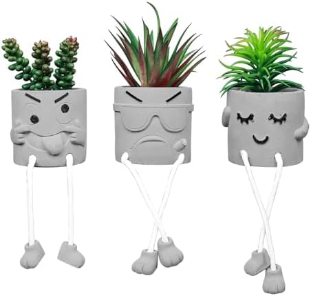 Zerzsy 3 Pack Faux Plants Small Artificial Succulents, Fake Plant Modern Farmhouse Decor, Mini Plants Succulent Pots Bathroom Decor, Office Desk Accessories by Zerzsy