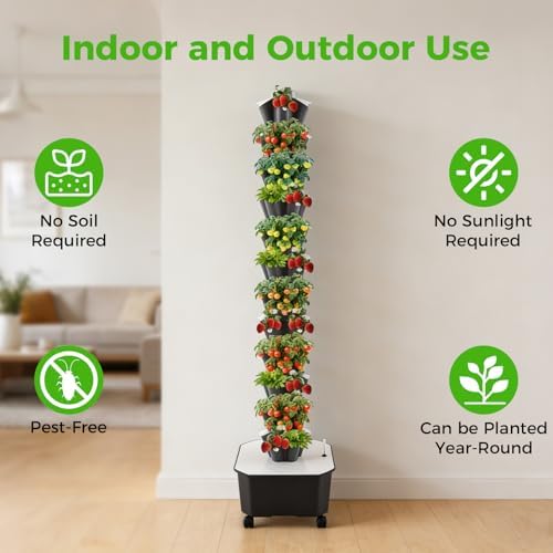 Hydroponic Grow Tower 12 Tiers 60 Holes, 6.6Gal Indoor Vertical Garden System with Water Pump, Automatic Water Circulation - Garden Hydroponic Growing Kit for Leafy Vegetables, Herbs, Strawberries - Image 3