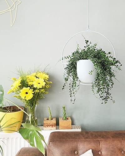 2 Pack Hanging Planters for Indoor Outdoor Plants Modern Metal Plant Hangers, Wall and Ceiling Hanging Plants Baskets Mid Century Minimalist Flower Pots Home Decor (White) - Image 6