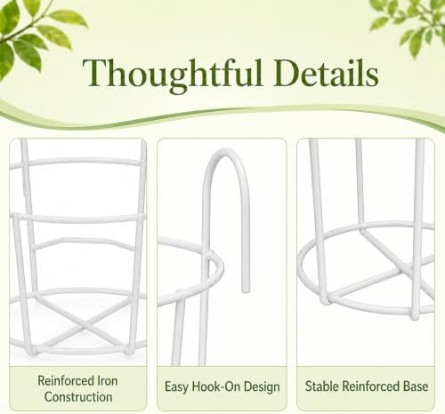 10 Pcs Round Hanging Railing Planters, 6.3" Reinforced Metal Hanging Baskets, Fence Plant Hangers, Heavy-Duty Flower Pot Holders for Balcony, Patio, Porch Railing, White - Image 4