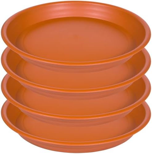 Plant Saucer Pot Tray 14 inch, 4 Packs Plastic Flower Planter Saucers and Drip Trays for Indoors Outdoors, Heavy Durable Plant Plate Water Catcher (Terracotta) by Unknown