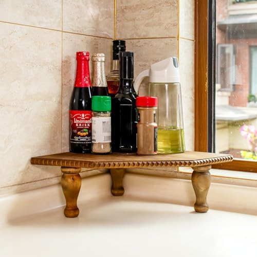 Wood Vintage Brown Corner Pedestal Stand Rustic Decorative Riser Display - Image 2