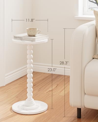 Masupu Round Side Table, Small Drink Table for Small Spaces, Pedestal End Table with Solid Wood Leg for Living Room, Bedroom, Corners(Marble White) - Image 3