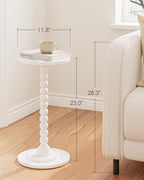 Masupu Round Side Table, Small Drink Table for Small Spaces, Pedestal End Table with Solid Wood Leg for Living Room, Bedroom, Corners(Marble White) - Image 3