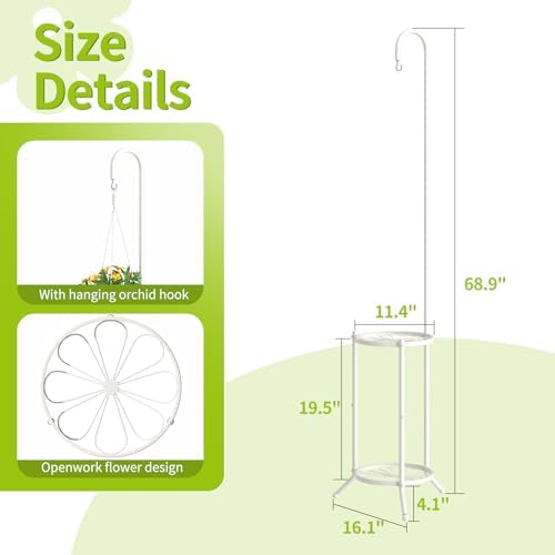 BMOSU Plant Stand with Hooks Indoor Outdoor Corner Tall Plant Stand Heavy-Duty Metal 3-Tier Plant Shelf Holder Rack for Patio Garden Balcony Living Room Bedroom(semicircular White) - Image 7