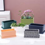 Planter Green Rectangles Flower Pot Ceramic Plant Pot with Saucers Tray and Drainage Holes for Balcony Living Room Bedroom Windowsill Flower Pots(Large) - Image 5