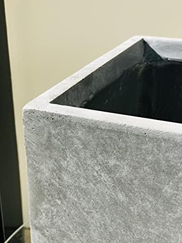 Kante 23.6" H Concrete Rectangle Tall Planter, Large Outdoor/Indoor Planter Pots Lightweight with Drainage for Patio Deck Livingroom (Light Gray) - Image 4