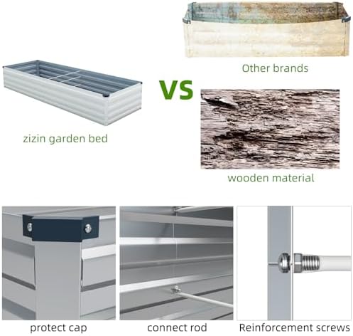 zizin Large Raised Garden Bed Kit 12x2x1.5FT Outdoor Rustproof Bottomless Metal Planter Box for Vegetables Flower Herb, Beige - Image 4