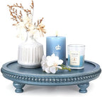 EOSAHR Round Wood Riser for Kitchen Counter, Beaded Decorative Tray, Blue by EOSAHR
