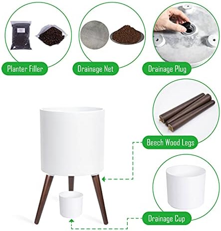 D'vine Dev 12 Inch Planter Pot with Wood Stand, White, 88-O-C-1 - Image 4