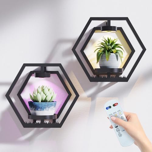 Shineled Wall Planter with Lights, Black Metal Wall Mounted Plant Stand with Adjustable Grow Light, Plant Holder for Indoor Living Room, Patio - 2 Pack by Shineled