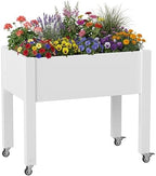 Raised Garden Bed with Wheels, Resin Elevated Planter Box, White by NBYSGO