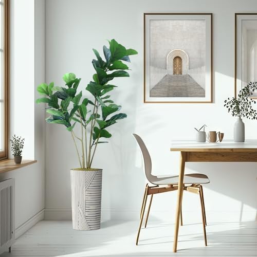 Artificial Tree in Geometric Pattern Planter, Fake Ficus Lyrata Silk Tree for Indoor and Outdoor Home Decoration - 66" Overall Tall (Plant Pot Plus Tree) - Image 6