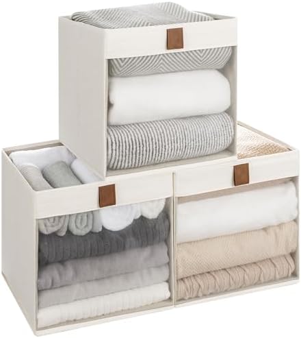 StorageWorks Closet Organizer Bins with Clear Window, Beige, 11x11x11 by StorageWorks