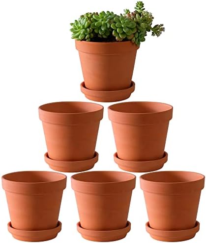 Yishang Large Terra Cotta Pots with Saucer- 6 Pack Large 6'' Terra Cotta Plant Pot with Drainage Hole, Flower Pot with Tray, Terracotta Pot for Indoor Outdoor Plant by Yishang