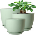 UOUZ 12/10/9 Large Modern Plant Pots, Plastic Planters with Drainage Holes and Saucers for Indoor Outdoor Plants Flowers, Green by UOUZ