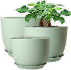 UOUZ 12/10/9 Large Modern Plant Pots, Plastic Planters with Drainage Holes and Saucers for Indoor Outdoor Plants Flowers, Green by UOUZ