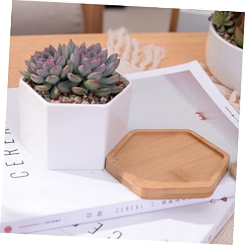 BESPORTBLE White Hexagonal Ceramic Succulent Pots, 2 Sets with Bamboo Tray - Image 6