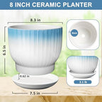 8 Inch Ceramic Plant Pot, Blue + White - Image 2