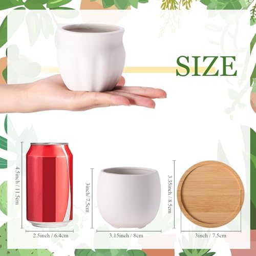 Remerry 18 Pcs 3.5 Inch Mini DIY Ceramic Succulent Pots with Bamboo Tray - Image 3