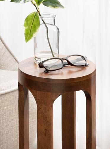 Kate and Laurel Dahl Wooden Round Drink Table; 8 x 23; Walnut Brown; Mid-Century Modern Circle Wood Accent Pedestal Table for Living Room Plant Stand or Small Bedroom Nightstand - Image 4