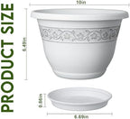 10 Inch Plant Pots with Drainage Hole - Lightweight Flower Pots for Herbs and Flowers - Home Decor Plastic Planters for Indoor Outdoor Plants- Pack of 4 (White, 10 inch) - Image 2