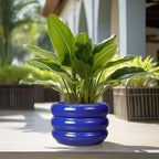 SQOWL Ceramic Plant Pot 13.5 Inch - Large Planter for Outdoor Plants Round Indoor Flower Pot with Drainage Hole Decorative Planter Modern Home Decor Blue - Image 5